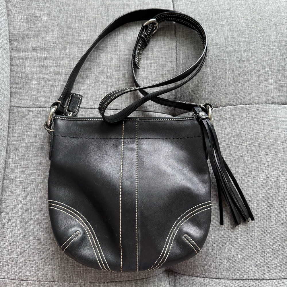 Coach Leather Mini SoHo Hobo Black Leather Crossbody Bag - Silver Hardware